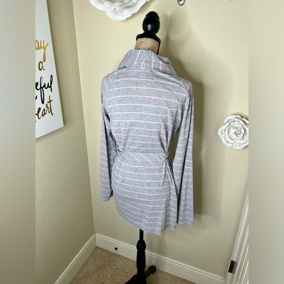 Bump in the Night Gray & Pink Striped Shorter Maternity/Nursing Robe Sz L - Picture 14 of 15